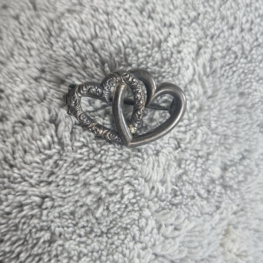 Antique Sterling Silver Interlocking Double Heart Pin